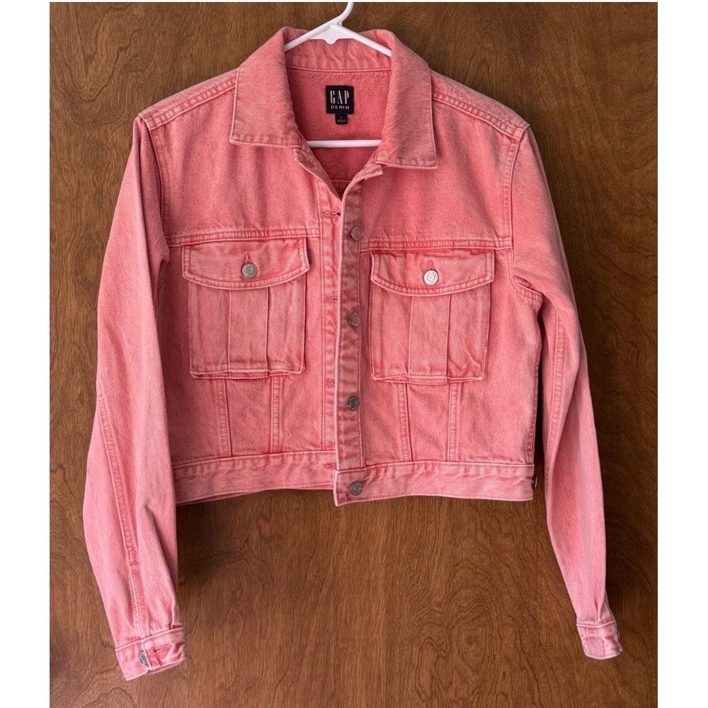 GAP sz S Oversized Pink Washed Denim Jean Jacket Baggy Streetwear Heavy Staple - Picture 4 of 8